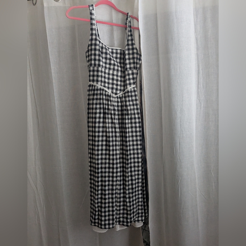 Wayf Black and White Gingham Midi Dress